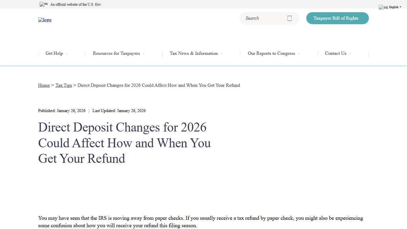 Direct Deposit Changes for 2026 Could Affect How and When You Get Your Refund - TAS